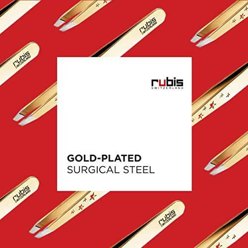Rubis Classic 6-Star Stainless Steel Slanted Tweezers for Precise Eyebrows and Hair Removal, 1K103CT, Gold, The Gold Collection,Rubis Switzerland Swiss Made World Renowned Precision - The European Gift Store