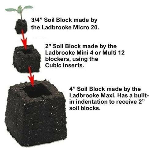 Ladbrooke Genuine Soil Block Maker - 6-Pc. Master Grower Nesting System Includes Maxi, Mini 4, Micro 20, Cubic Inserts, 1" Seed Dibbles, and Grow Tweezers, Made in England - The European Gift Store