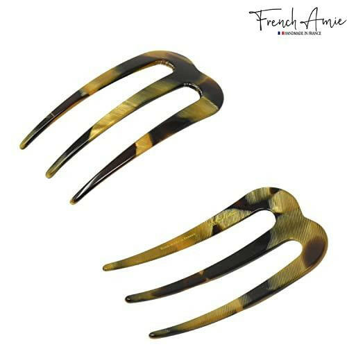 French Amie Tri Prongs 3" Medium Handmade Cellulose French Twist Stick Clip Pins 3-Prong Hair Fork for Girls Spiral Up-do Chignon Bun Holder Flexible Durable Styling Women Hair Accessories, Made in France(Caramel) - The European Gift Store