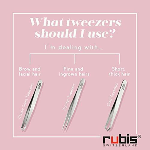 Rubis Classic Swiss Cross Stainless Steel Slanted Tweezers for Precise Eyebrows and Hair Removal, The Swiss Silhouette Collection, 1K106C, Red - The European Gift Store