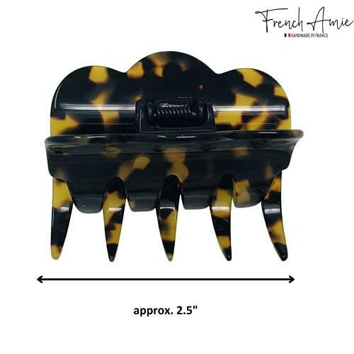 French Amie Crown Wave Small 2 1/2” Celluloid Handmade Non Slip Hair Claw Clip for Women, Made in France (Yellow Tokyo) - The European Gift Store