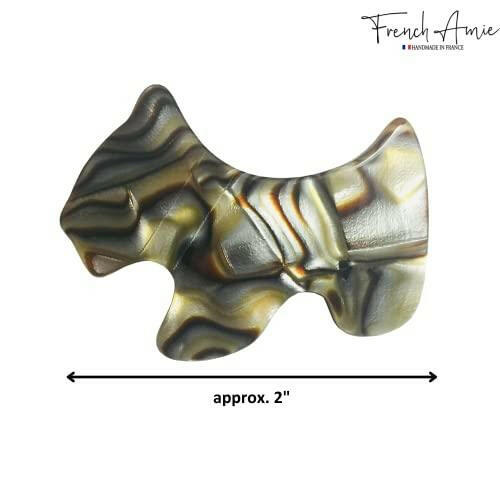 French Amie Scottish Dog Puppy Onyx Silver Grey Small 2" Celluloid Handmade Automatic Hair Clip Barrette for Women and Girls, Made in France - The European Gift Store