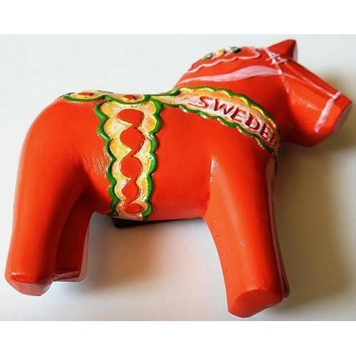 WitnyStore Tiny Red Dalecarlian Horse Swedish Traditional carved Dala Horses Sweden Scandinavia Northern Europe Tourist Attraction Resin Refrigerator Magnet Traveler Souvenir Memento 3D Fridge Magnets - The European Gift Store