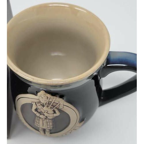Glen Appin Stoneware Piping Hot Mug Featuring A Scottish Piper, Blue - The European Gift Store