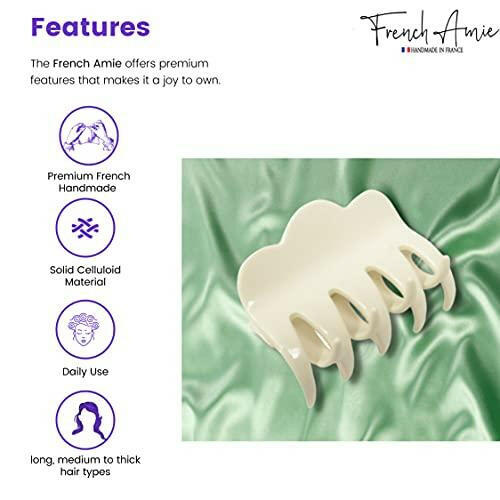 French Amie Crown Wave Small 2 1/2” Celluloid Handmade Non Slip Hair Claw Clip for Women, Made in France (Ivory White) - The European Gift Store