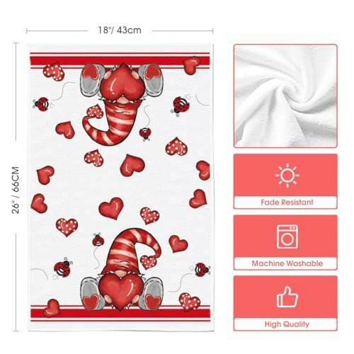 Gnomes Heart I Love U Valentine's Day Kitchen Towels Dish Towels, 18x26 Inch Anniversary Wedding Decoration Hand Towels Set of 4 - The European Gift Store