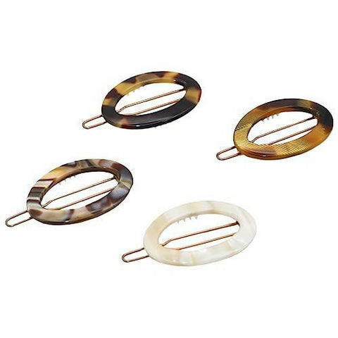 French Amie Oval Hoop Small 1 1/4” Celluloid Handmade Hair Clips for Women Tige Boule Clasp Side Slide-in Barrette Clip Fashion Durable Styling Hair Accessories for Girl Strong Hold No Slip Grip