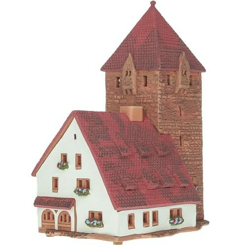 Midene Ceramic Christmas Village Houses Collection - Collectible Handmade Miniature of Historic Schuldturm Tower in Nurnberg, Germany - Tea Light Candle Holder, Essential Oil Burner C346AR* | The European Gift Store.