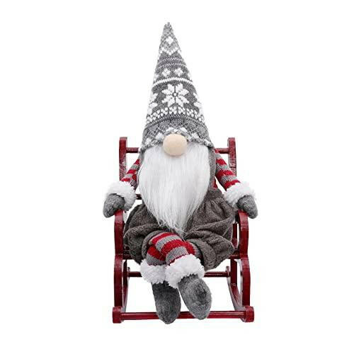 Handmade Christmas Gnome Plush Rocking Chair Santa, Scandinavian Tomte Nisse, Christmas Figurines Decoration Tabletop Home Décor, Grey - The European Gift Store