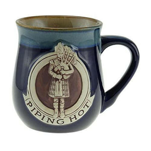 Glen Appin Stoneware Piping Hot Mug Featuring A Scottish Piper, Blue