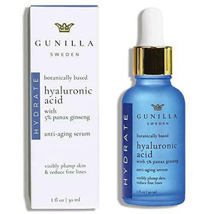 GUNILLA Hyaluronic Acid & Ginseng Serum: Vegan. Plant-Based Anti-Aging Serum, Plumping, Firming & Hydrating, Reduce the Appearance of Wrinkles. 14 Actives & Herbals. Natural. Oil-Free. 1 oz - The European Gift Store