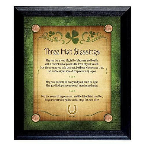 Three Irish Blessings with 4 Lucky Irish Pennies Wall Frame