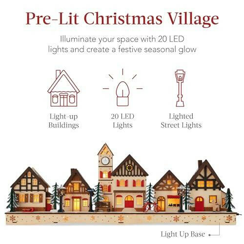 Best Choice Products Pre-Lit Wooden Christmas Village, Winter Mantel Decor, Traditional Holiday Decoration for Home, Living Room, Entryway w/LED Lights, Plug-in/Battery-Powered w/Timer - The European Gift Store