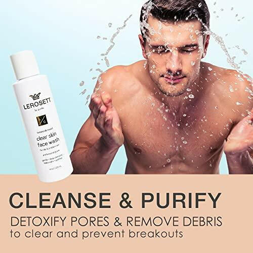 LEROSETT Clear Skin Face Wash: Vegan. Gentle Exfoliating Cleanser, Targets Pores, Blemishes & Oily Skin, Aloe-Based, 12 Botanicals, Glycolic Acid, Softens. Natural. Non-Drying 100+ Uses 4 oz. - The European Gift Store