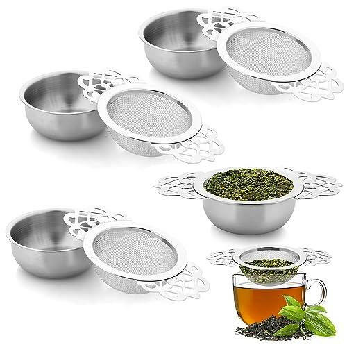 Fine Mesh Tea Strainers with Drip Bowls for Loose Tea  Small Stainless Steel
