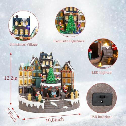 Christmas Village Collectible Building - Church House with Rotating Christmas Tree Lighted Musical Village - The European Gift Store