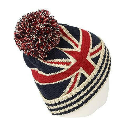 WITHMOONS Union Jack Beanie Hat British Toque Winter Pom Knit Beanies for Men Women JZP0027 (White) - The European Gift Store