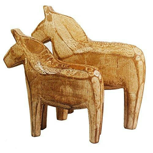 KiaoTime Set of 2 Neutral Painting Dala Horse - Swedish Dala Horse Statue - Vintage Unfinished Wooden Horse Figurine Statue Horse(CAN Painting by Yourself) (Dala Horse)