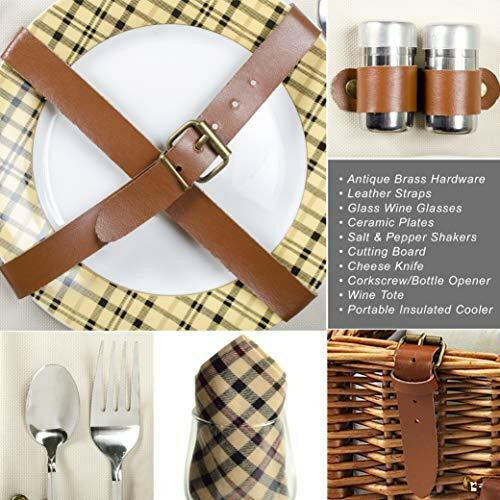 Picnic at Ascot Cheshire English-Style Willow Picnic Basket with Service for 2, Coffee Set and Blanket - London Plaid - The European Gift Store
