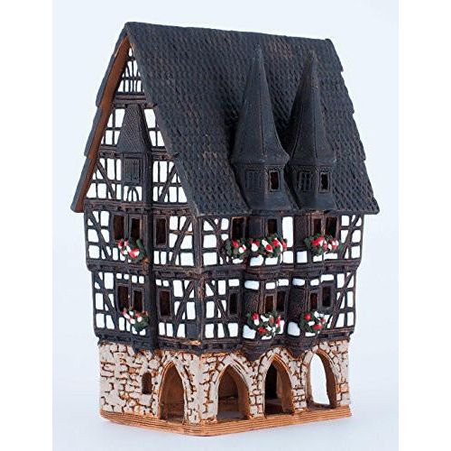 Midene Ceramic Christmas Village Houses Collection - Collectible Handmade Miniature of Town Hall in Alsfeld Tiny House German - Tea Light Candle Holder B210N | The European Gift Store.