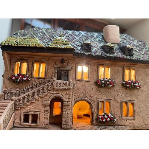 Midene Ceramic Christmas Village Houses Collection - Collectible Handmade Miniature of Historic House Zollhaus in Colmar, Alsace, France - Tea Light Candle Holder, Essential Oil Burner C373AR* | The European Gift Store.
