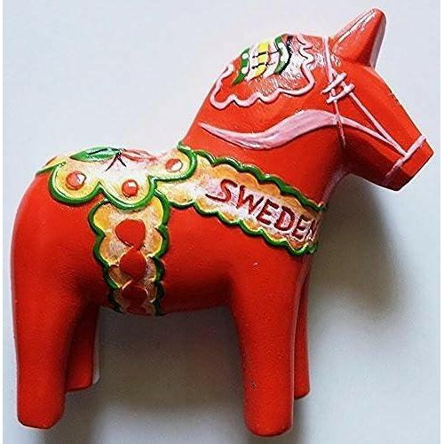 WitnyStore Tiny Red Dalecarlian Horse Swedish Traditional carved Dala Horses Sweden Scandinavia Northern Europe Tourist Attraction Resin Refrigerator Magnet Traveler Souvenir Memento 3D Fridge Magnets - The European Gift Store