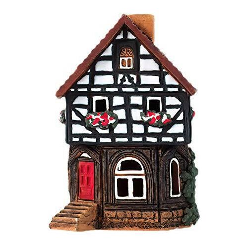 Midene Ceramic Christmas Village Houses Collection - Handmade Collectible Miniature of Historic House in Lauterbach Germany - Cone Incense Holder Room Decor - Ceramic Incense Burner S19-6