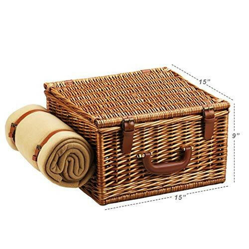 Picnic at Ascot Cheshire English-Style Willow Picnic Basket with Service for 2, Coffee Set and Blanket - London Plaid - The European Gift Store