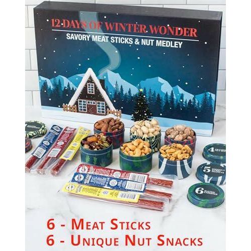 Holiday Food Advent Calendar - Delicious Jerky and Nuts - 12 Unique Snack Items for 12 Countdown Days to Christmas, 2023 - Great Food, Drink Gift for Men, Women, Adults, Kids, Family, Friends - The European Gift Store