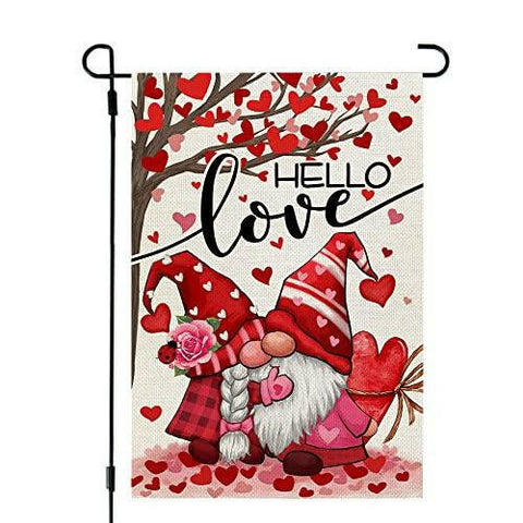 Valentines Day Gnomes Garden Flag 12x18 Inch Small Double Sided for Outside Love Heart Tree Yard - The European Gift Store