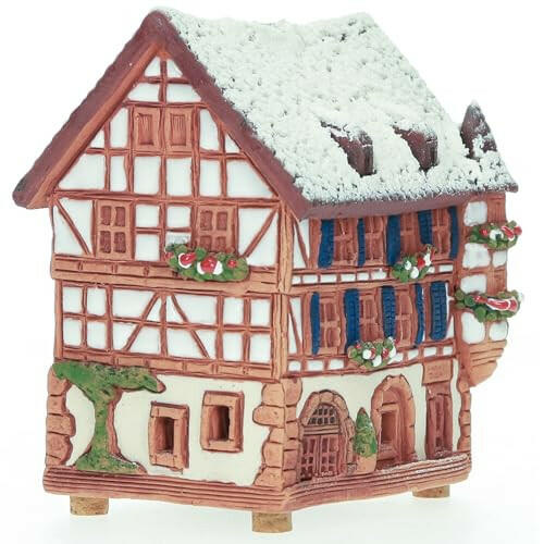 Midene Ceramic Christmas Village Houses Collection - Handmade Miniature of Historical Kaysersberg House in Germany, Winter Edition - Cone Incense Holder R264