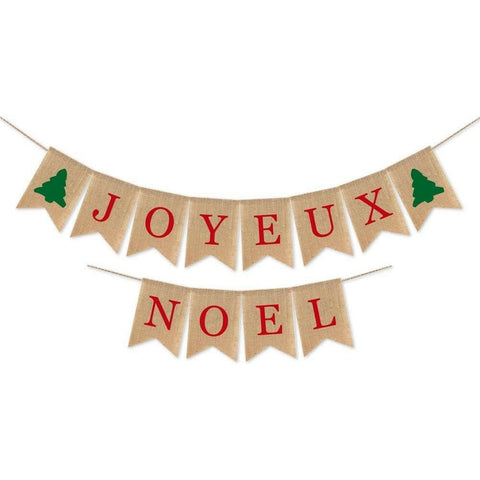 JOYEUX NOEL Banner Christmas Burlap Banner Party Garland Flag for Christmas Home Party Decor - The European Gift Store