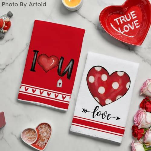 Gnomes Heart I Love U Valentine's Day Kitchen Towels Dish Towels, 18x26 Inch Anniversary Wedding Decoration Hand Towels Set of 4 - The European Gift Store
