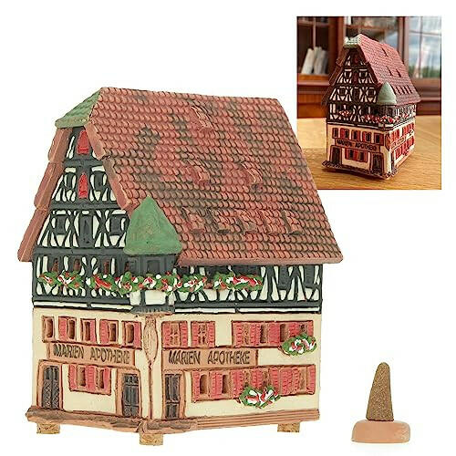 Midene Ceramic Christmas Village Houses Collection - Collectible Handmade Miniature of The Original Marienapotheke in Rothenburg Germany - Cone Incense Holder R278