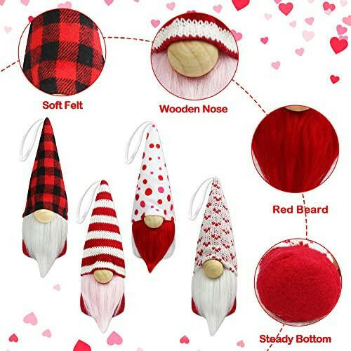 Valentines Day Decor Gnomes Ornaments - 10PCS Valentine Handmade Scandinavian Tomte Hanging Gnome Ornament for Home Tree Decorations, Valentines Gifts - The European Gift Store