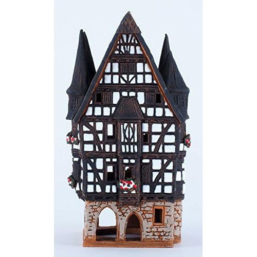 Midene Ceramic Christmas Village Houses Collection - Collectible Handmade Miniature of Town Hall in Alsfeld Tiny House German - Tea Light Candle Holder B210N
