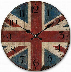 Telisha Wooden Wall Clock UK British Flag Union Jack Clock Retro Vintage Large Clock Home Decorative Country Non -Ticking Silent Quiet 14 Inch Gift - The European Gift Store