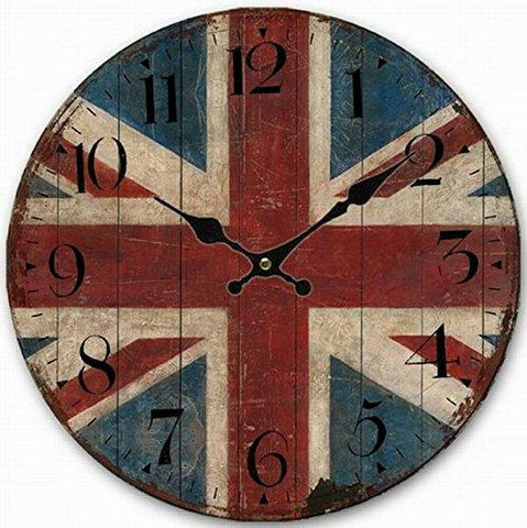 Telisha Wooden Wall Clock UK British Flag Union Jack Clock Retro Vintage Large Clock Home Decorative Country Non -Ticking Silent Quiet 14 Inch Gift - The European Gift Store
