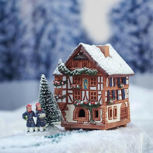 Midene Ceramic Christmas Village Houses Collection - Handmade Miniature of Historical Kaysersberg House in Germany, Winter Edition - Cone Incense Holder R264