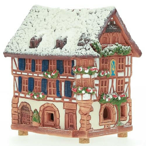 Midene Ceramic Christmas Village Houses Collection - Handmade Miniature of Historical Kaysersberg House in Germany, Winter Edition - Cone Incense Holder R264 | The European Gift Store.