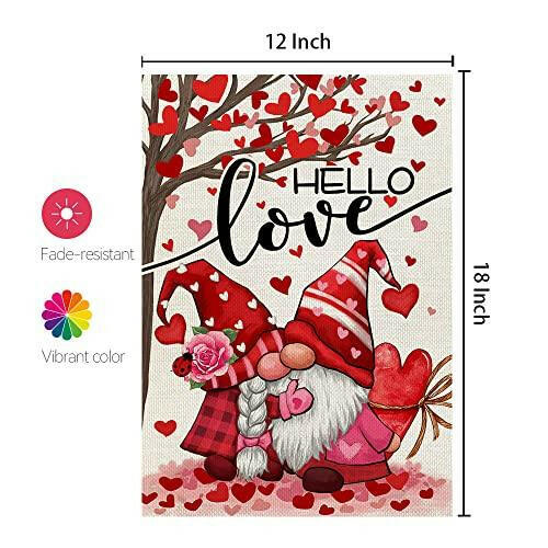 Valentines Day Gnomes Garden Flag 12x18 Inch Small Double Sided for Outside Love Heart Tree Yard - The European Gift Store