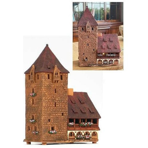 Midene Ceramic Christmas Village Houses Collection - Collectible Handmade Miniature of Historic Schuldturm Tower in Nurnberg, Germany - Tea Light Candle Holder, Essential Oil Burner C346AR* | The European Gift Store.