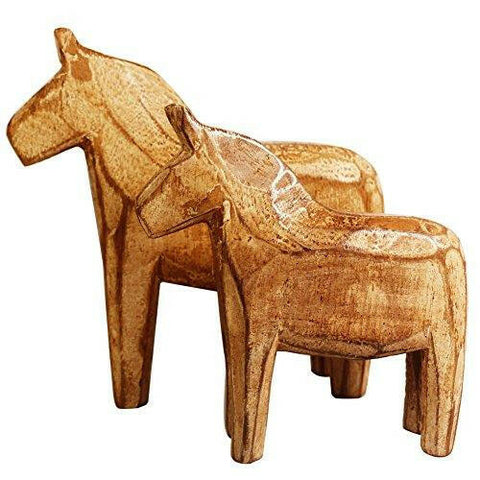 KiaoTime Set of 2 Neutral Painting Dala Horse - Swedish Dala Horse Statue - Vintage Unfinished Wooden Horse Figurine Statue Horse(CAN Painting by Yourself) (Dala Horse) - The European Gift Store