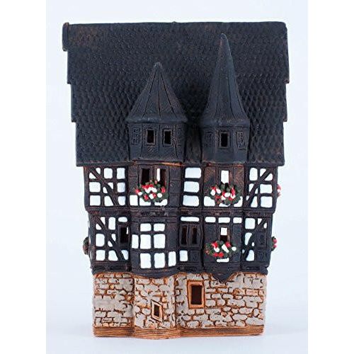 Midene Ceramic Christmas Village Houses Collection - Collectible Handmade Miniature of Town Hall in Alsfeld Tiny House German - Tea Light Candle Holder B210N