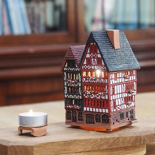 Midene Ceramic Christmas Village Houses Collection - Collectible Handmade Miniature of House in Eastside of Romer in Frankfurt, Germany - Tea Light Candle Holder S16-3 | The European Gift Store.