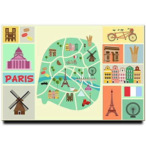 Paris map Fridge Magnet France Travel Souvenir Eiffel Tower Arc de Triomphe Montmartre - The European Gift Store