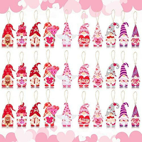 Valentines Gnome Wooden Ornaments Hanging Decorations, Wood Gnome Elf Pendants Tags with Ropes for Valentine’s Day Hanging Decor Party Dinner Wedding Anniversary Decorate Supplies - The European Gift Store