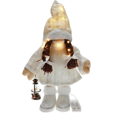 Swedish Gnome Christmas Ornaments with Smart Timer LED Lights, Standing Plush Figurine Scandinavian Tomte, Swedish Nisse Elf Dwarf Handmade for Home Office Decor.16 Inches