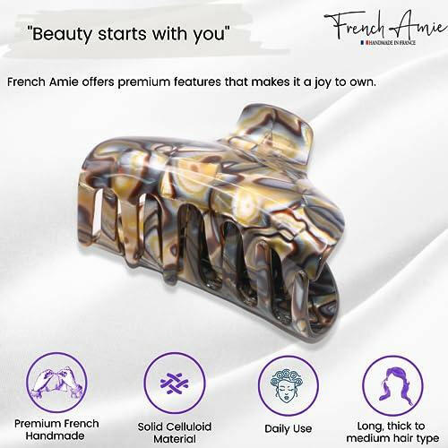 French Amie Tubular Wide Onyx Silver Grey Handmade Celluloid Jaw Hair Claw Clip Clamp Clutcher - The European Gift Store
