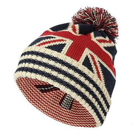 WITHMOONS Union Jack Beanie Hat British Toque Winter Pom Knit Beanies for Men Women JZP0027 (White) - The European Gift Store